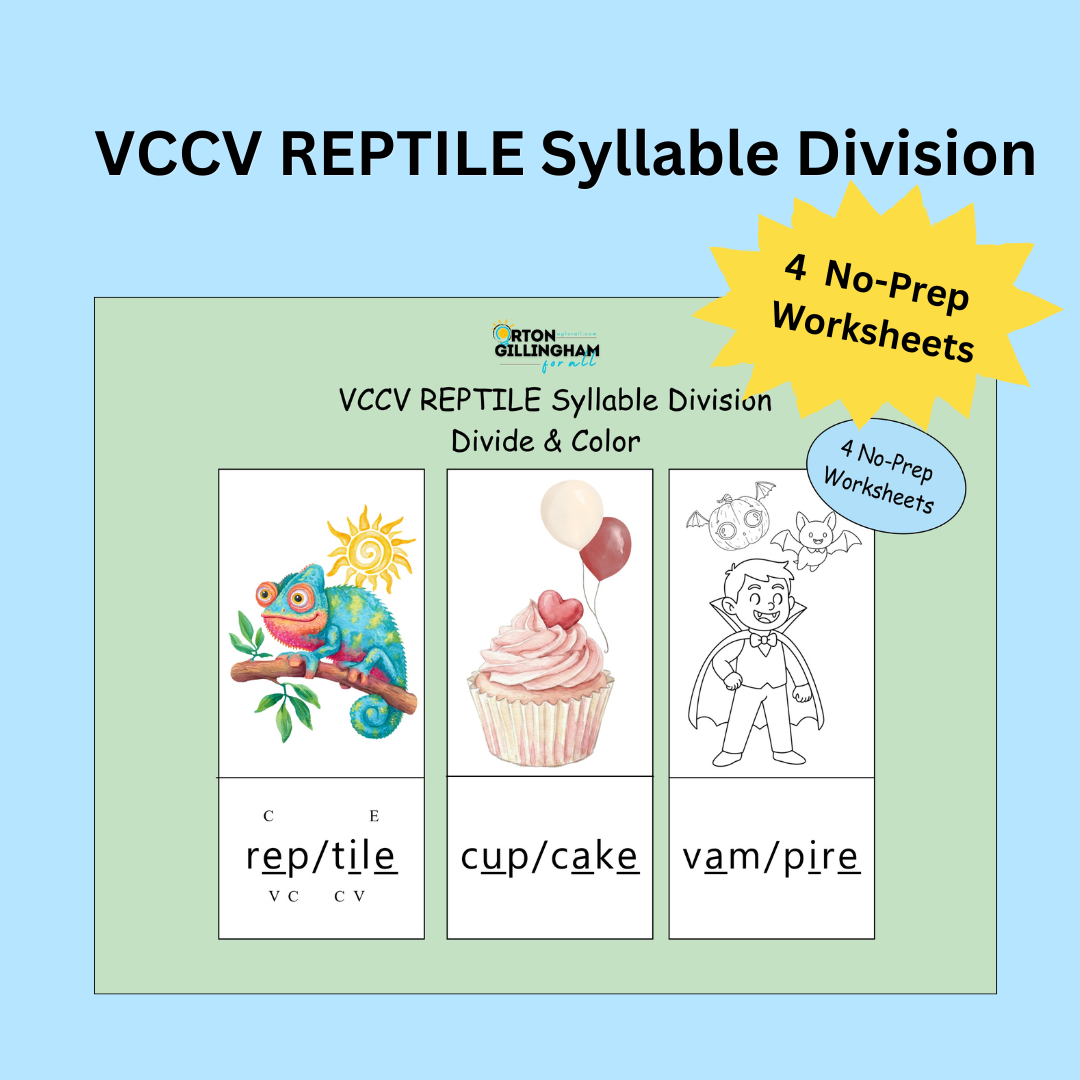 VCCV Reptile Words: Divide & Color Syllable Division Activities